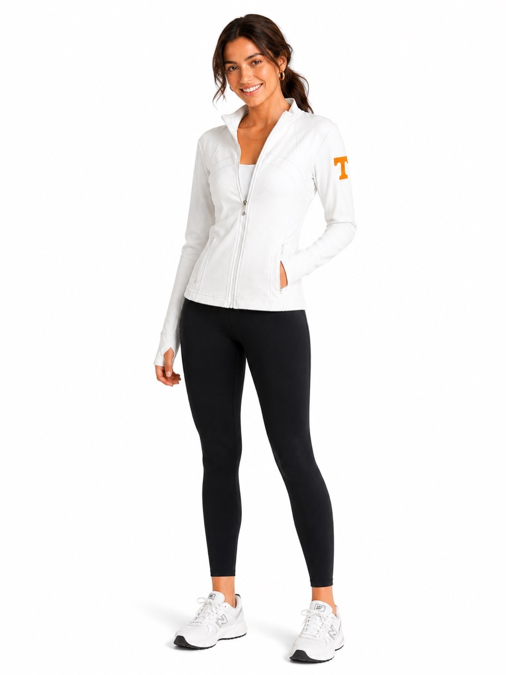 lululemon White Full-Zip Bomber Jacket with TennesseOrange Sleeve Logo